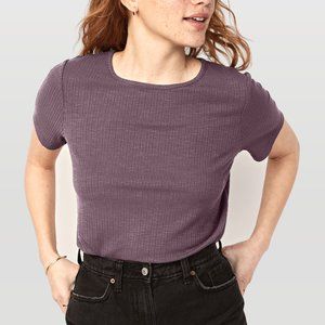 Old Navy Luxe Ribbed Slub-Knit Short Sleeve Crew Neck T-Shirt in Lavender Purple